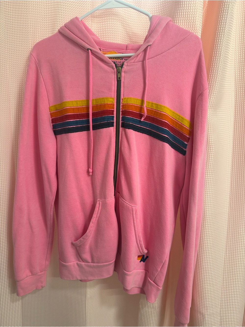 Aviator Nation 5 Stripe Hoodie- Neon Pink - Picture 2 of 5